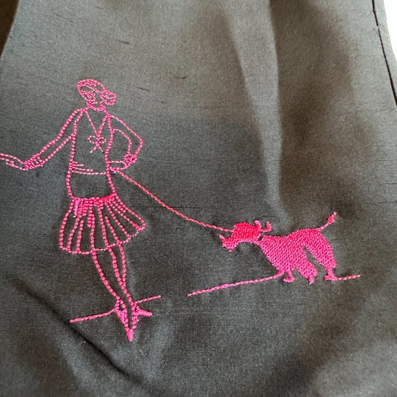 Silk Pants Ankle Side Zip Retro Novelty Print Dogs Travel Pink Embroidered Sz 16 - Picture 5 of 16